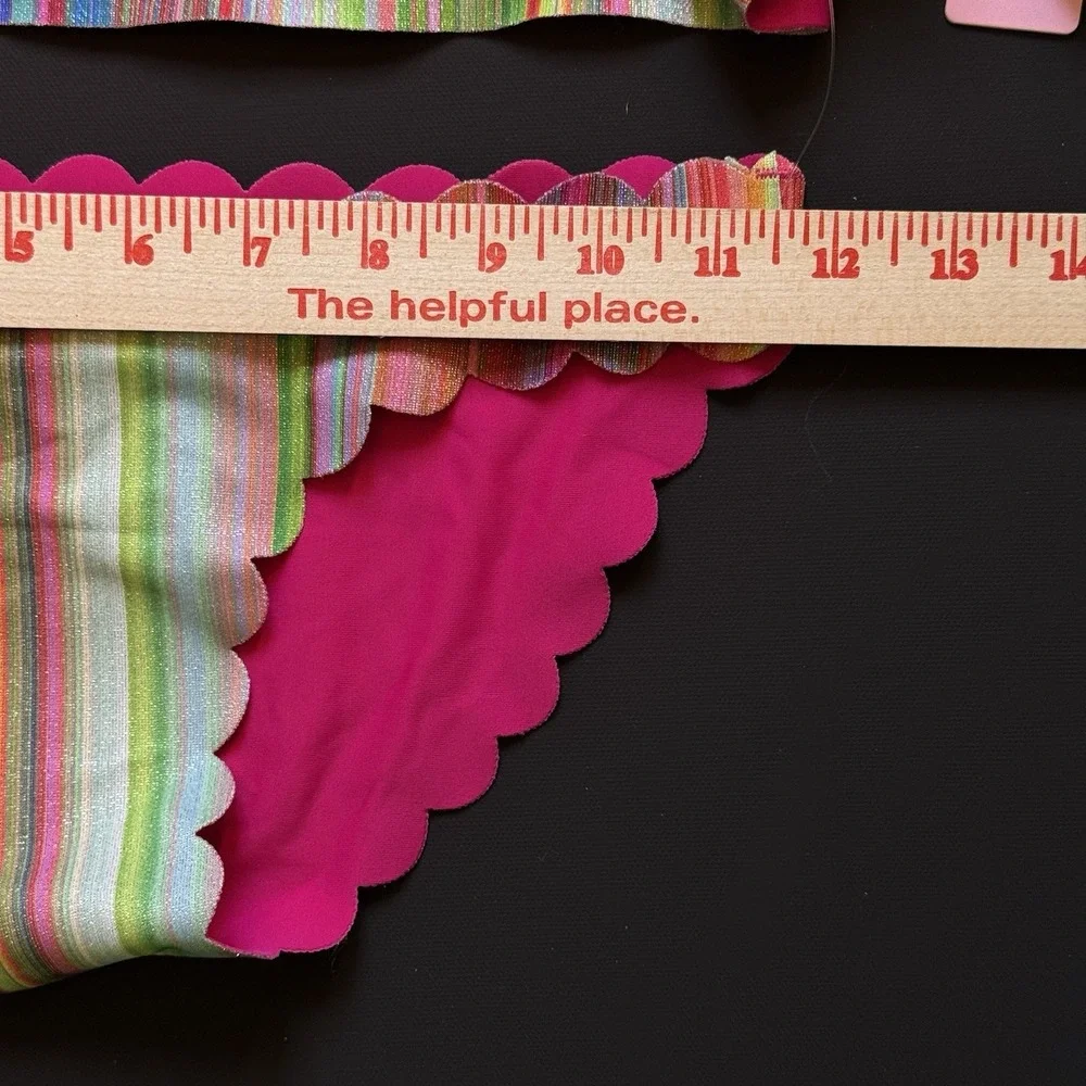 PilyQ Girls 16 Retro Stripe Seamless Scallop High Neck Bikini‎ Reversible NWT